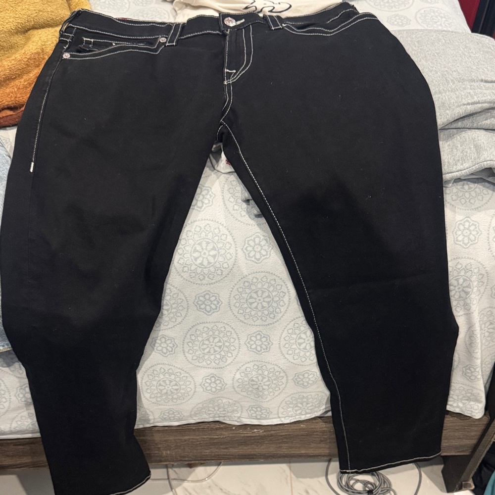 True Religion Black Relaxed Jeans with Contrast Stitching